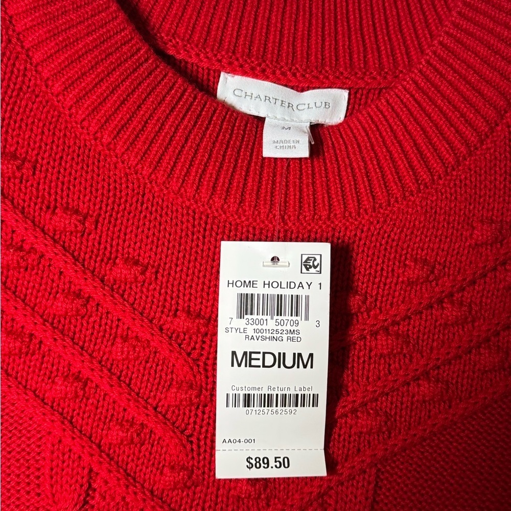 Charter Club Vibrant Red Long Sleeve Dress Size M - Picture 7 of 9